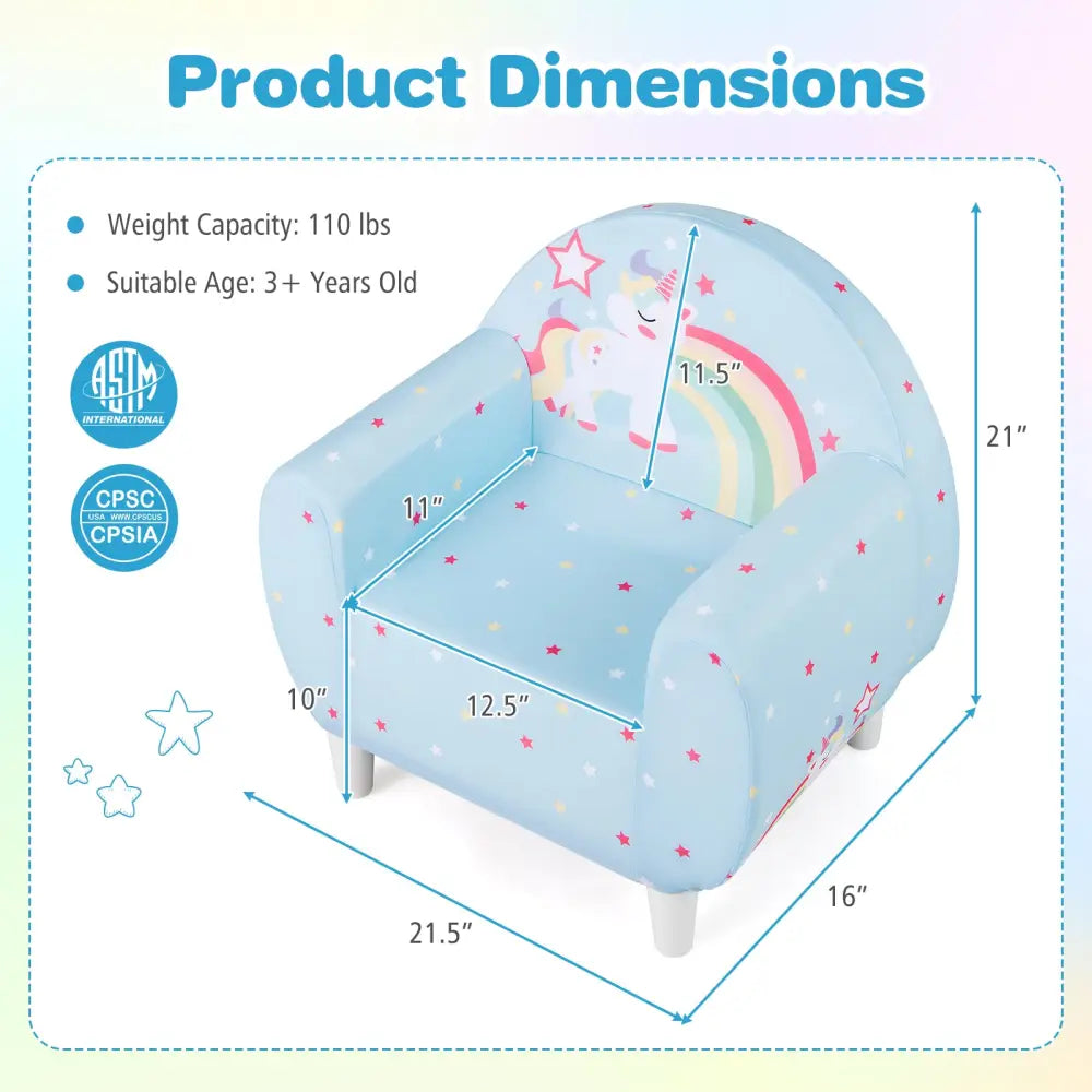 Kids Sofa with Breathable Spandex Fabric and High-density Sponge Filling for Boys and Girls-Blue - Blue - Kids Chairs &
