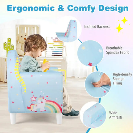 Kids Sofa with Breathable Spandex Fabric and High-density Sponge Filling for Boys and Girls-Blue - Blue - Kids Chairs &