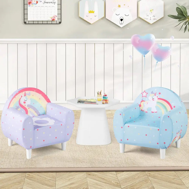 Kids Sofa with Breathable Spandex Fabric and High-density Sponge Filling for Boys and Girls-Blue - Blue - Kids Chairs &