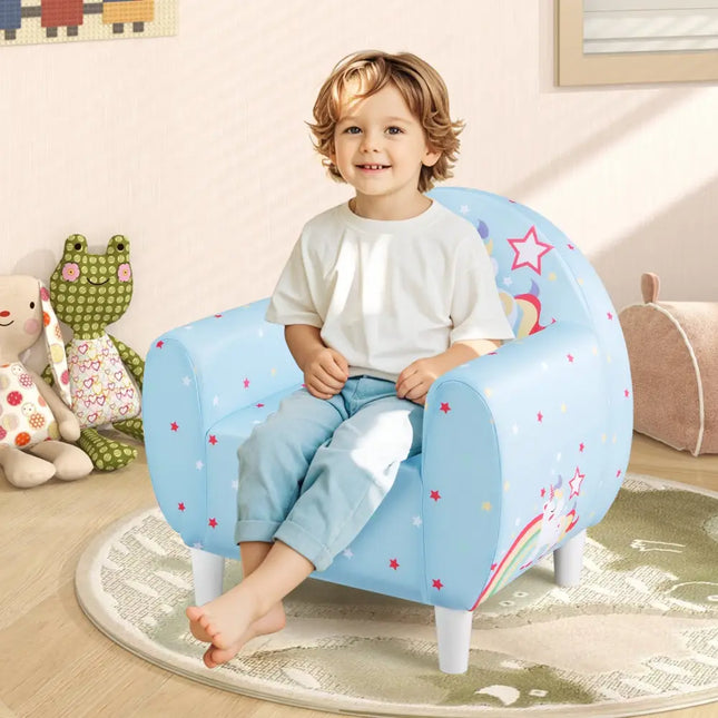 Kids Sofa with Breathable Spandex Fabric and High-density Sponge Filling for Boys and Girls-Blue - Blue - Kids Chairs &