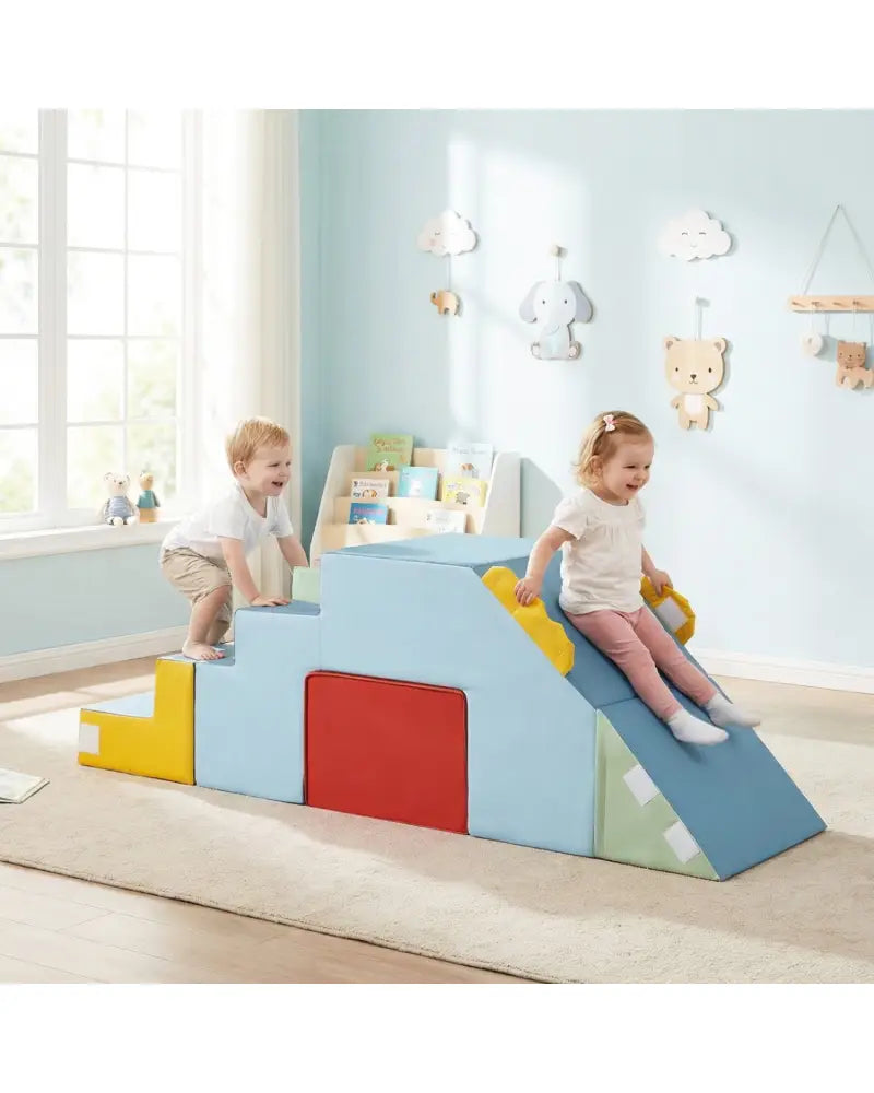 Kids Soft Foam Blocks with Velvet Covers Convertible Table and Chair Set-Blue - Blue - Climbers & Slides