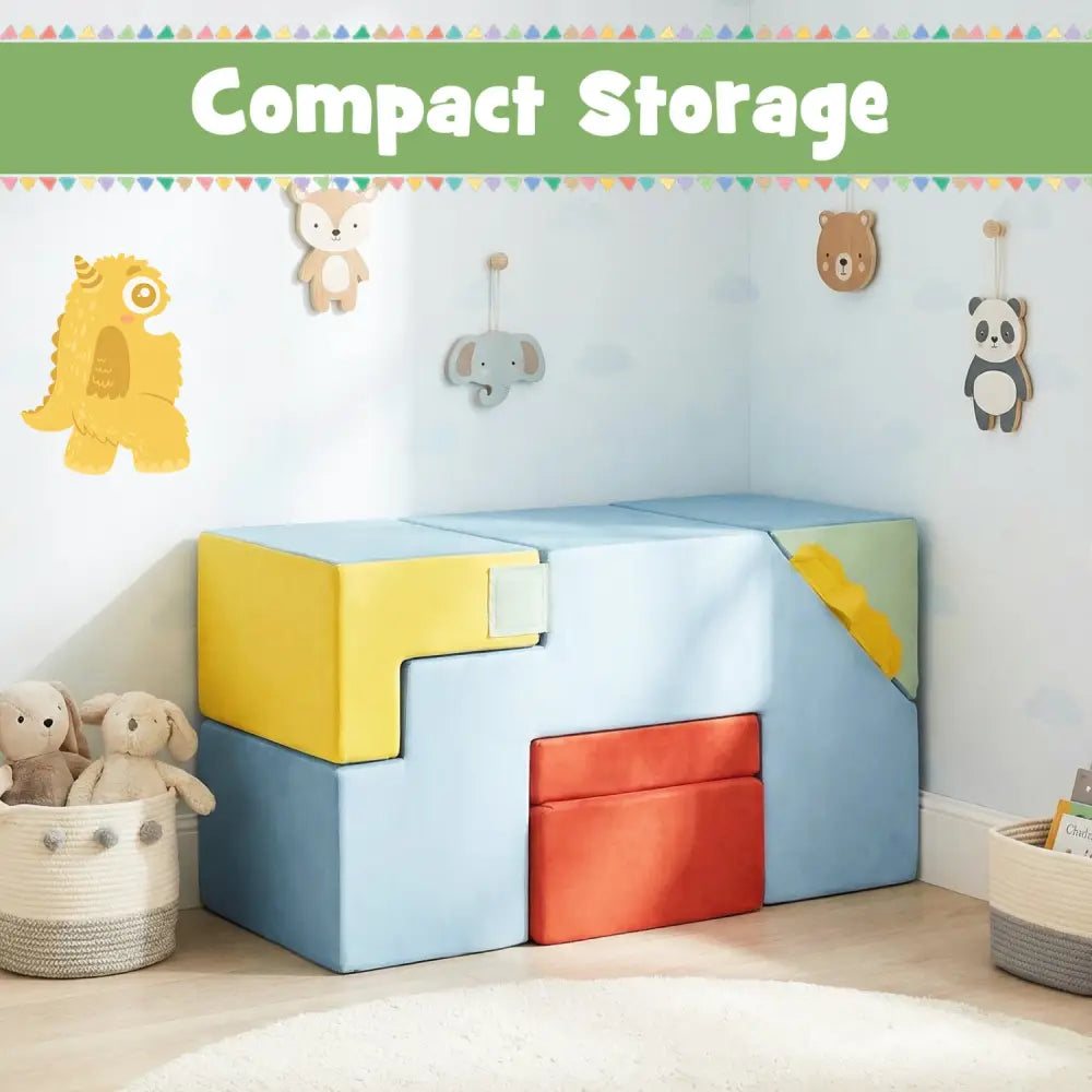 Kids Soft Foam Blocks with Velvet Covers Convertible Table and Chair Set-Blue - Blue - Climbers & Slides