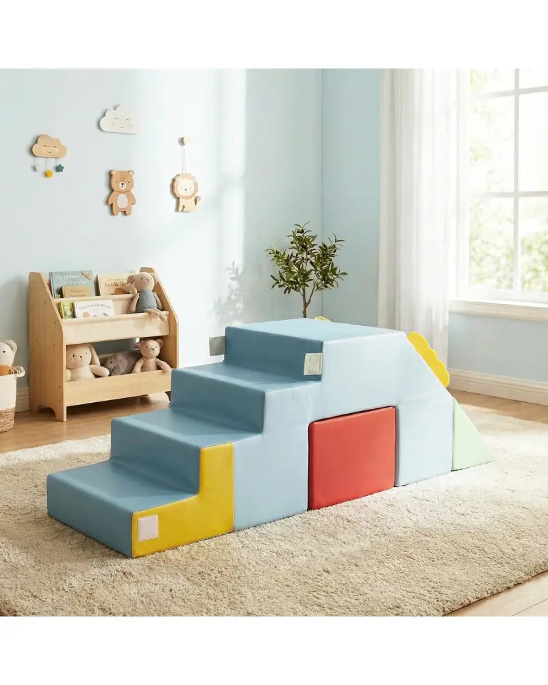 Kids Soft Foam Blocks with Velvet Covers Convertible Table and Chair Set-Blue - Blue - Climbers & Slides