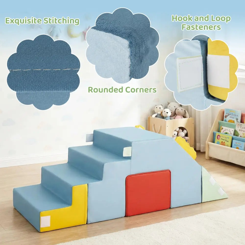 Kids Soft Foam Blocks with Velvet Covers Convertible Table and Chair Set-Blue - Blue - Climbers & Slides
