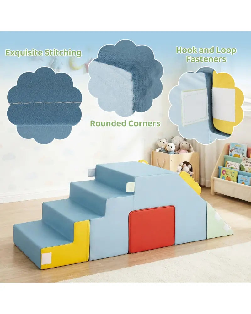 Kids Soft Foam Blocks with Velvet Covers Convertible Table and Chair Set-Blue - Blue - Climbers & Slides