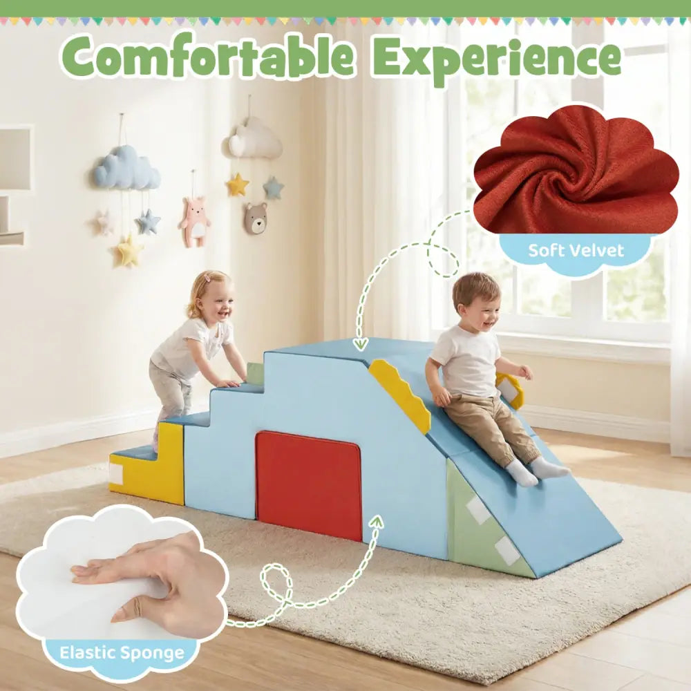 Kids Soft Foam Blocks with Velvet Covers Convertible Table and Chair Set-Blue - Blue - Climbers & Slides