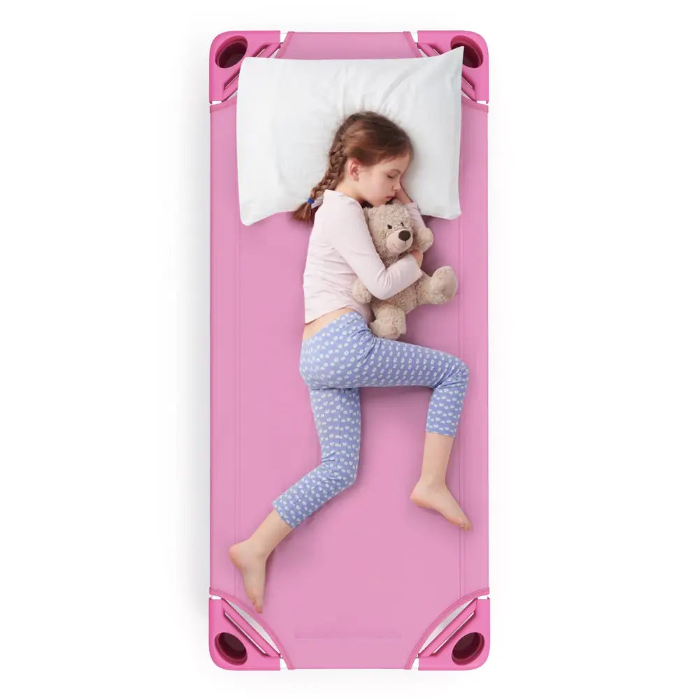 Kids Stackable Daycare Cot Pack of 6 with Detachable Oxford Cloth-Pink - Pink - Toddler Beds