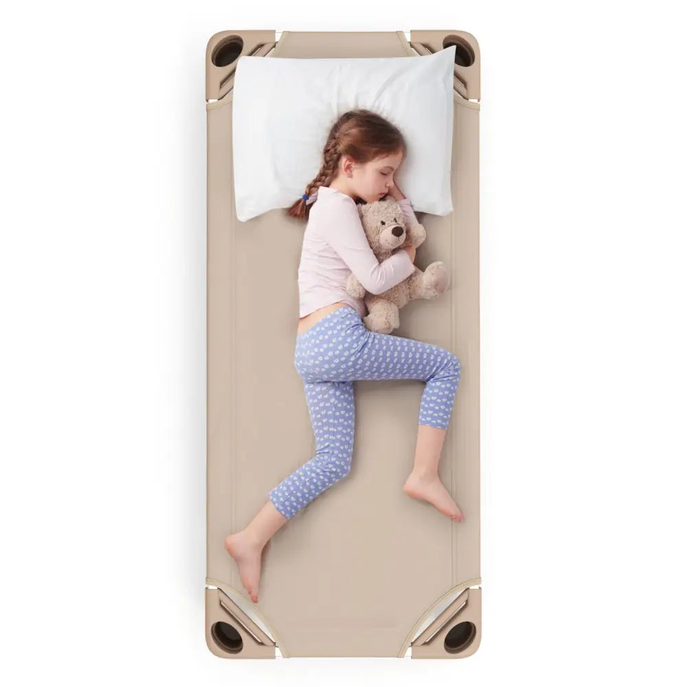 Kids Stackable Daycare Cot Pack of 6 with Detachable Oxford Cloth-Beige - Beige - Toddler Beds