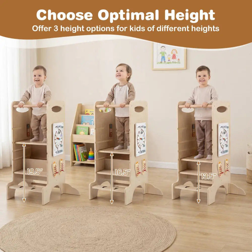 Kids Standing Tower with Detachable Chalkboard and Montessori Games for 3+ Years Old - Toddler & Kids Furniture