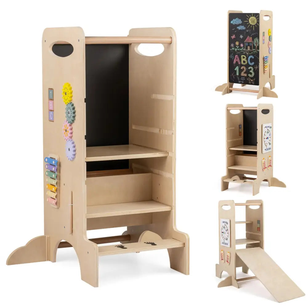 Kids Standing Tower with Detachable Chalkboard and Montessori Games for 3+ Years Old - Toddler & Kids Furniture