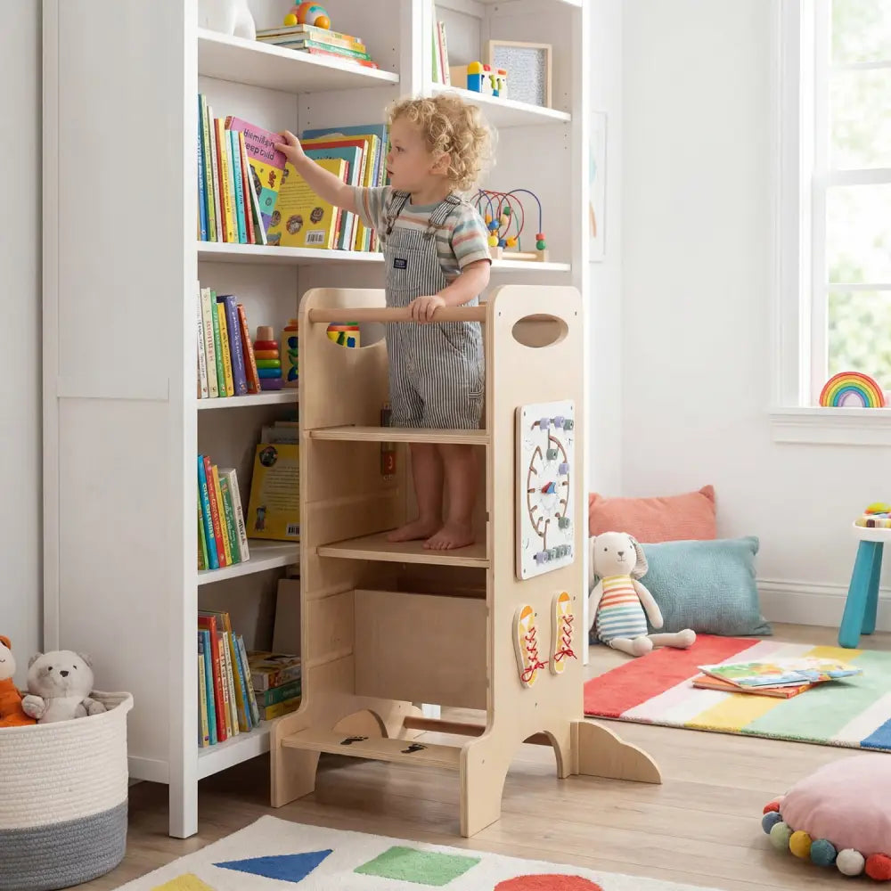 Kids Standing Tower with Detachable Chalkboard and Montessori Games for 3+ Years Old - Toddler & Kids Furniture