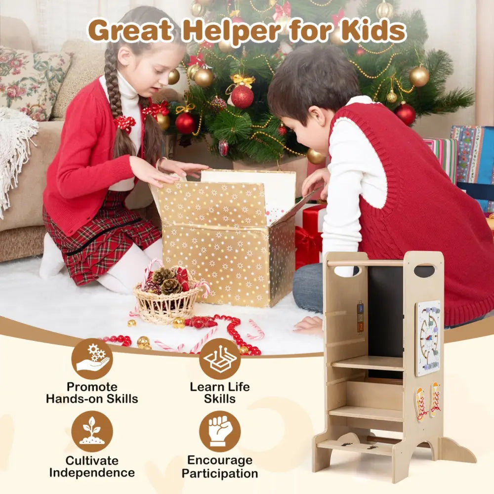 Kids Standing Tower with Detachable Chalkboard and Montessori Games for 3+ Years Old - Toddler & Kids Furniture