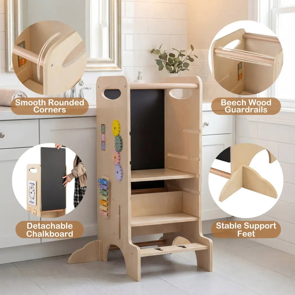 Kids Standing Tower with Detachable Chalkboard and Montessori Games for 3+ Years Old - Toddler & Kids Furniture