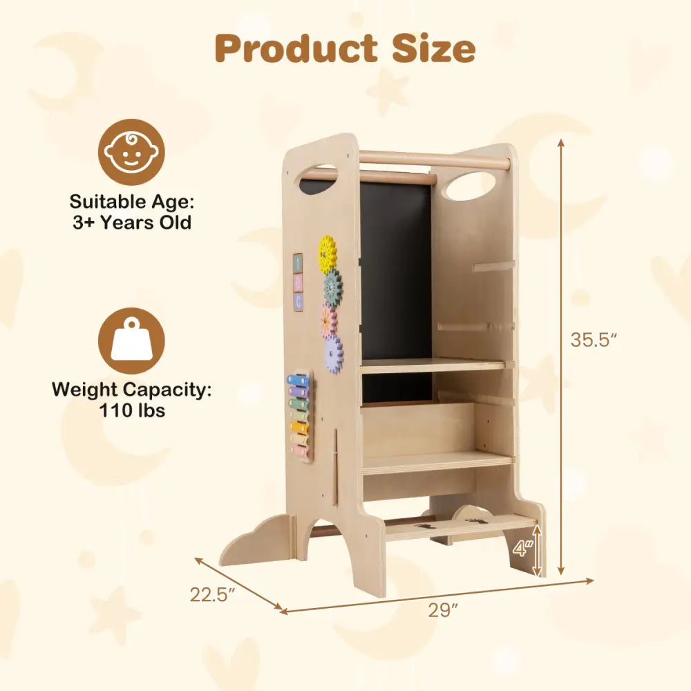 Kids Standing Tower with Detachable Chalkboard and Montessori Games for 3+ Years Old - Toddler & Kids Furniture