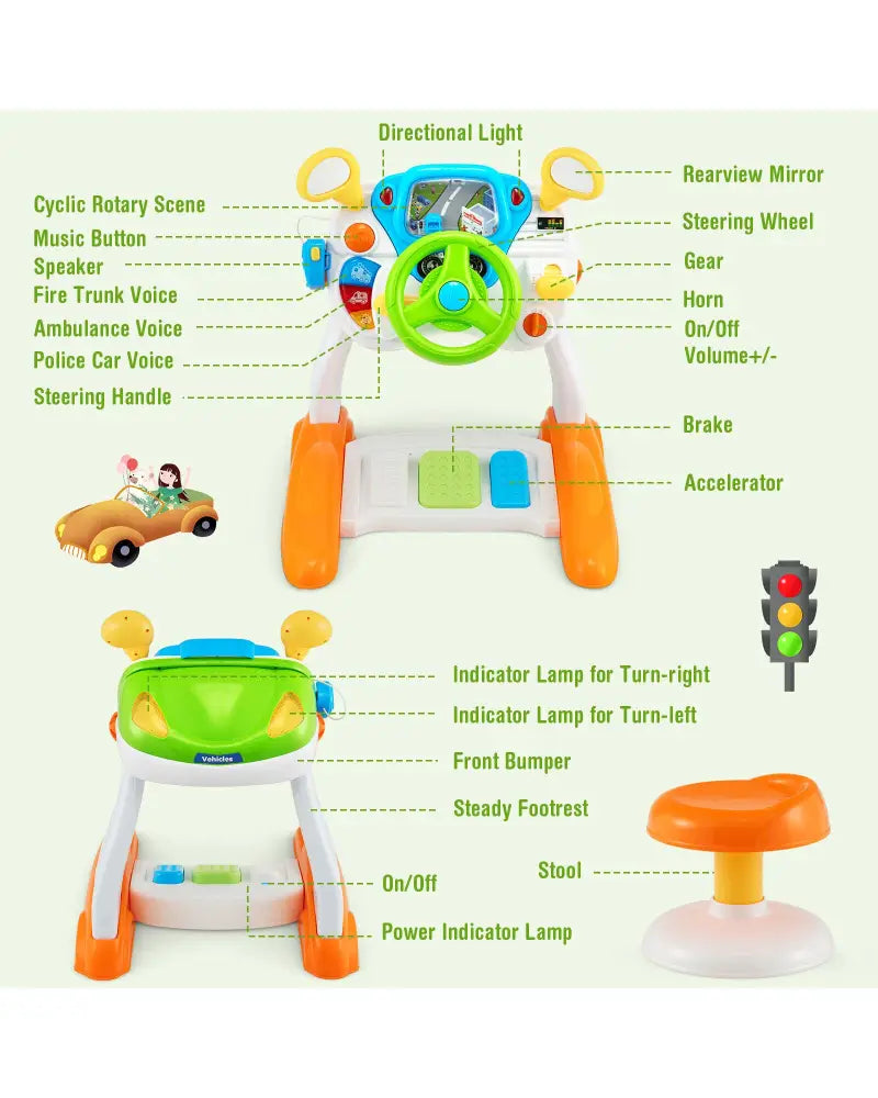 Kids Steering Wheel Pretend Play Toy Set with Lights and Sounds - Multicolor - Learning Toys