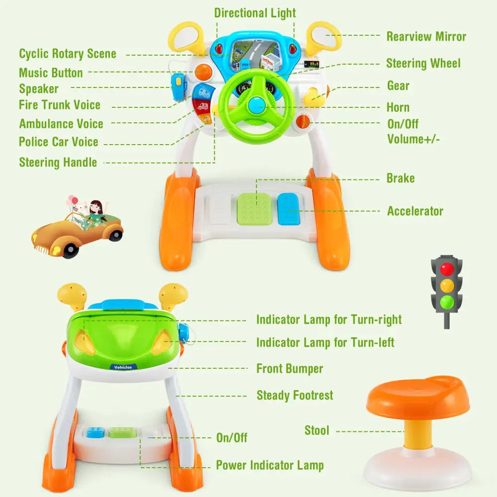 Kids Steering Wheel Pretend Play Toy Set with Lights and Sounds - Multicolor - Learning Toys