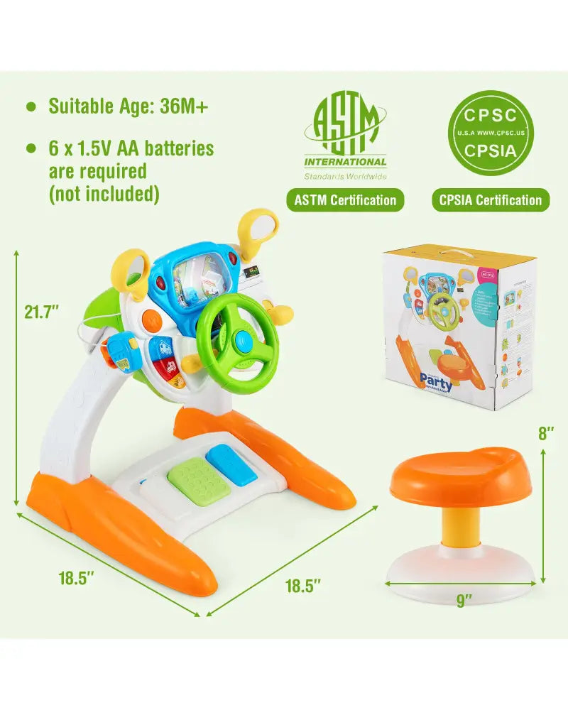 Kids Steering Wheel Pretend Play Toy Set with Lights and Sounds - Multicolor - Learning Toys