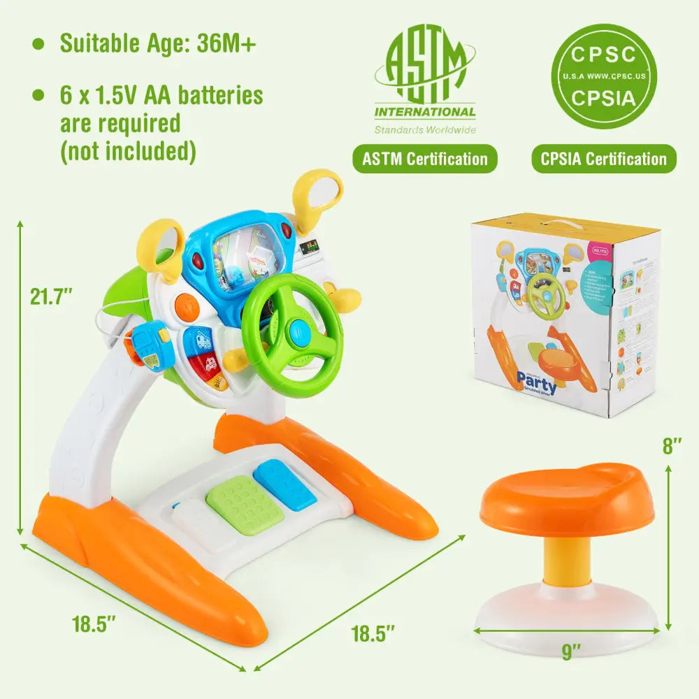 Kids Steering Wheel Pretend Play Toy Set with Lights and Sounds - Multicolor - Learning Toys