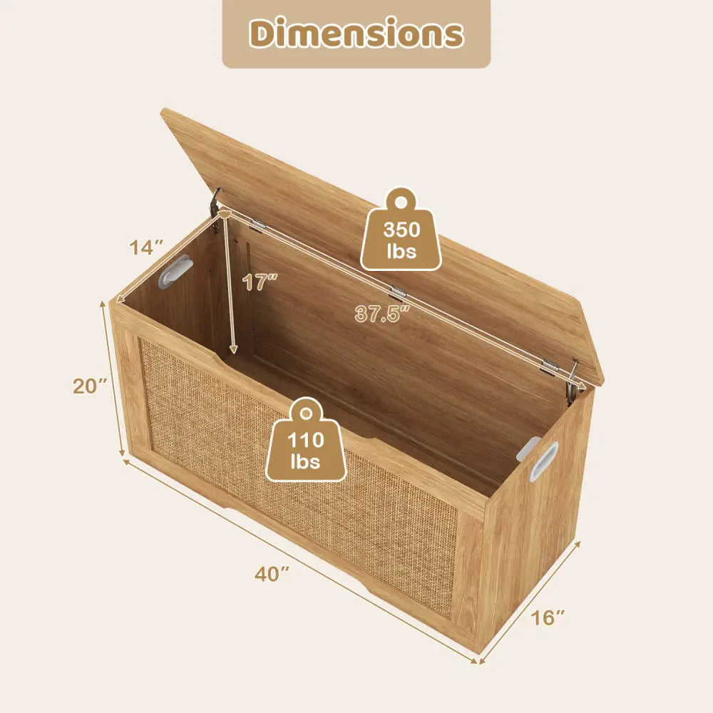 Kids Storage Bench 40 Inch Toy Box with Flip Top and Handles-Natural - Natural - Kids Storage