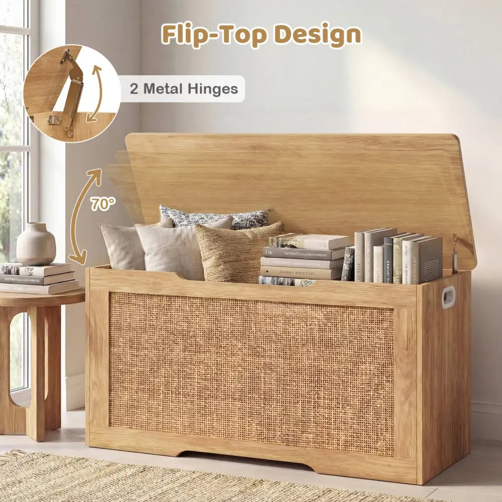 Kids Storage Bench 40 Inch Toy Box with Flip Top and Handles-Natural - Natural - Kids Storage
