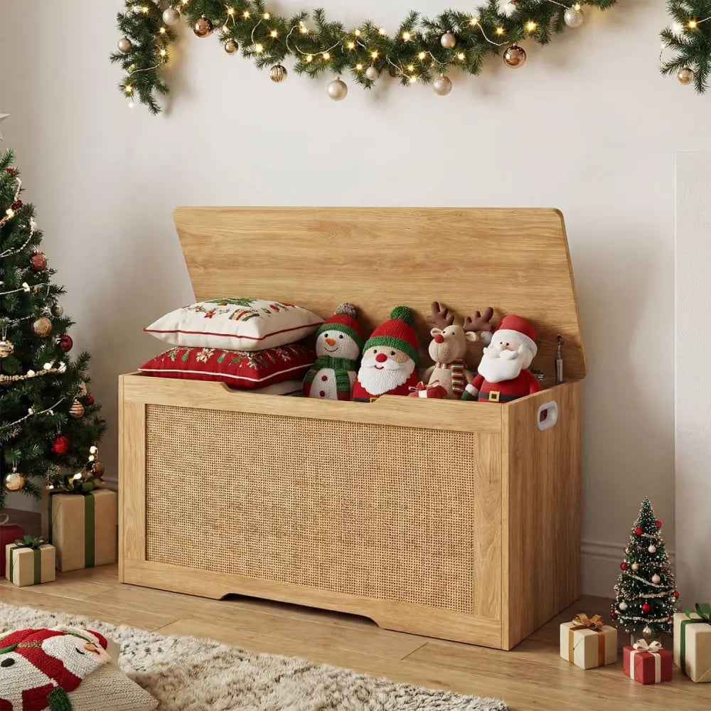 Kids Storage Bench 40 Inch Toy Box with Flip Top and Handles-Natural - Natural - Kids Storage