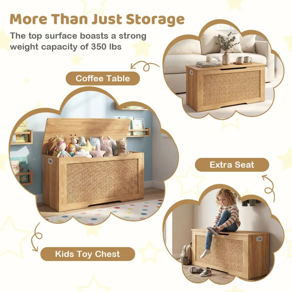Kids Storage Bench 40 Inch Toy Box with Flip Top and Handles-Natural - Natural - Kids Storage