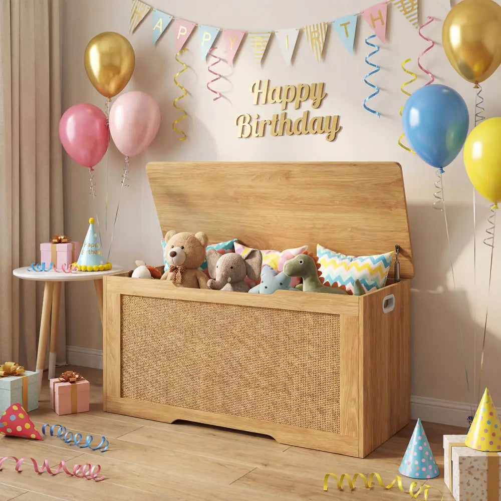 Kids Storage Bench 40 Inch Toy Box with Flip Top and Handles-Natural - Natural - Kids Storage