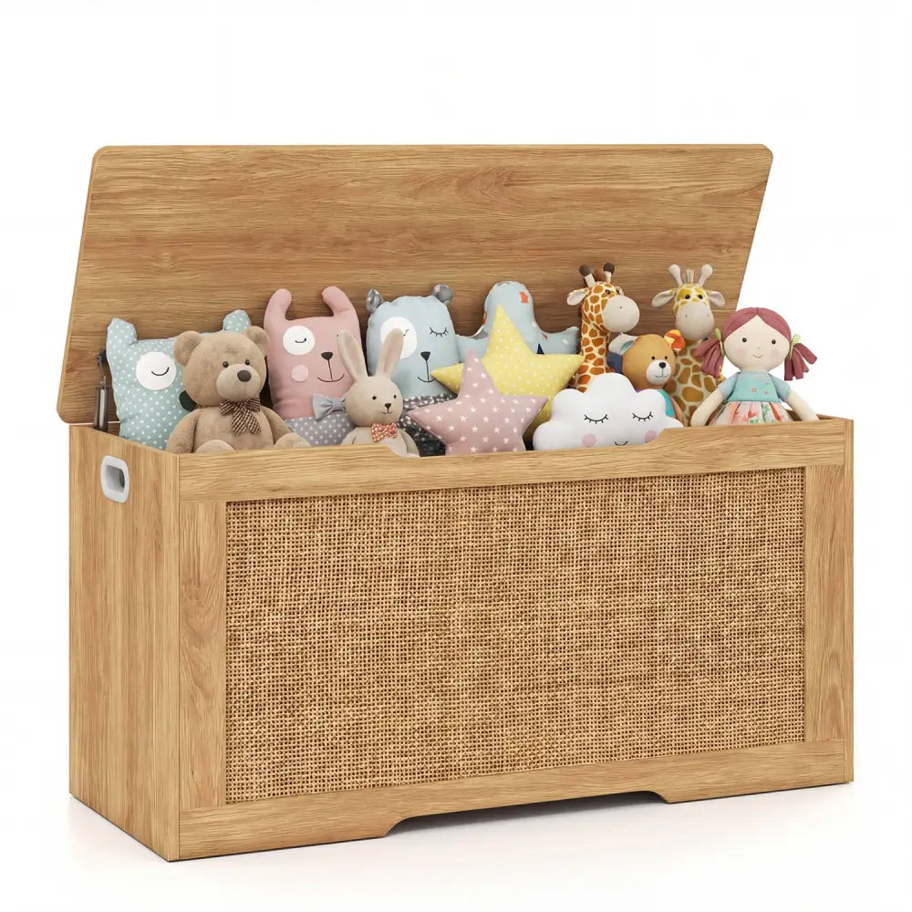 Kids Storage Bench 40 Inch Toy Box with Flip Top and Handles-Natural - Natural - Kids Storage