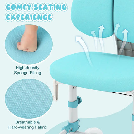 Kids Study Chair with Adjustable Double Backrest and Footrest-Blue - Blue - Kids Chairs & Seating