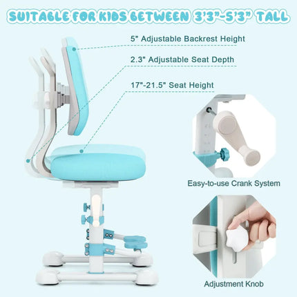 Kids Study Chair with Adjustable Double Backrest and Footrest-Blue - Blue - Kids Chairs & Seating