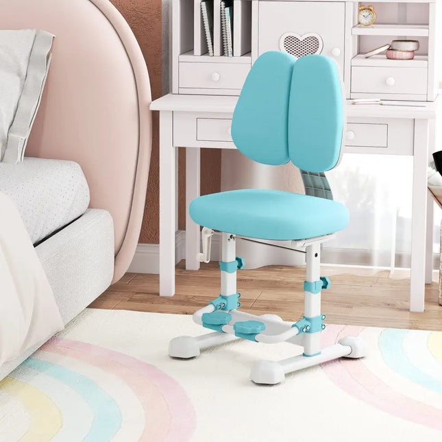 Kids Study Chair with Adjustable Double Backrest and Footrest-Blue - Blue - Kids Chairs & Seating
