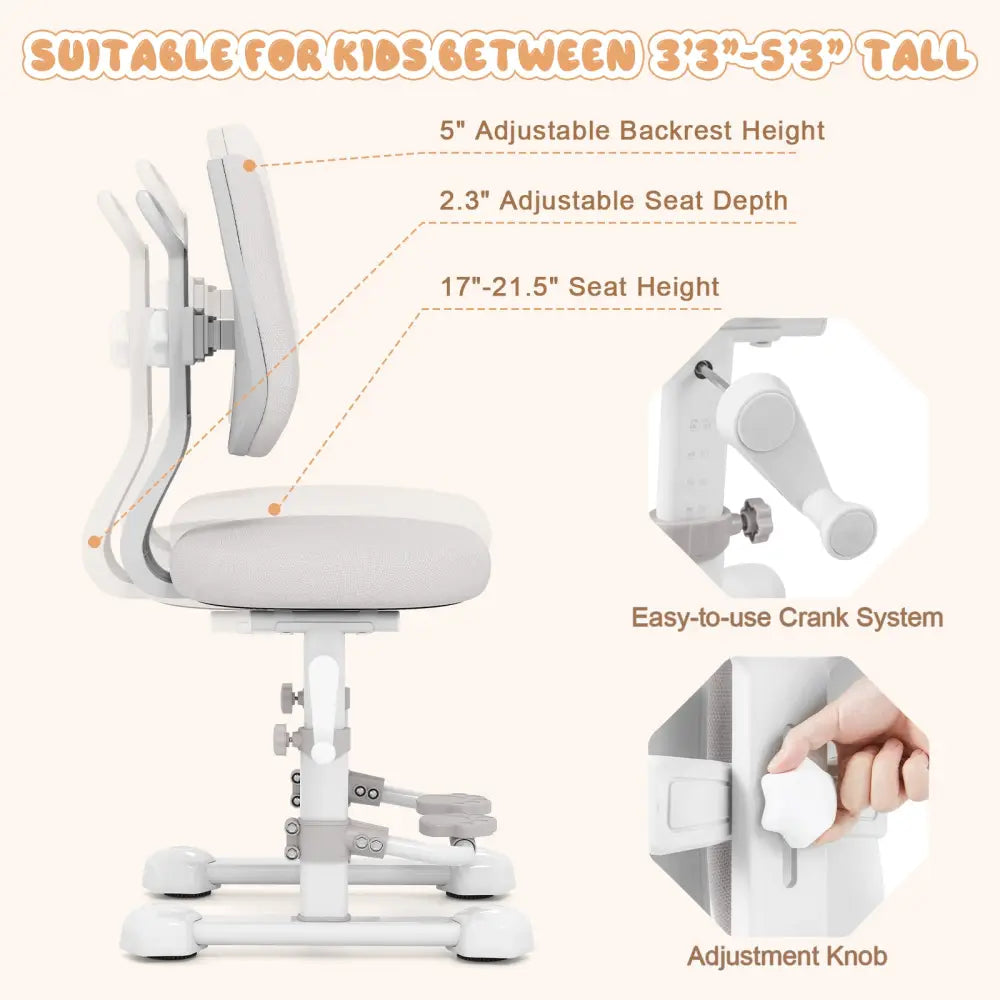Kids Study Chair with Adjustable Double Backrest and Footrest-Gray - Gray - Kids Chairs & Seating