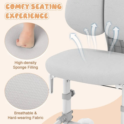 Kids Study Chair with Adjustable Double Backrest and Footrest-Gray - Gray - Kids Chairs & Seating