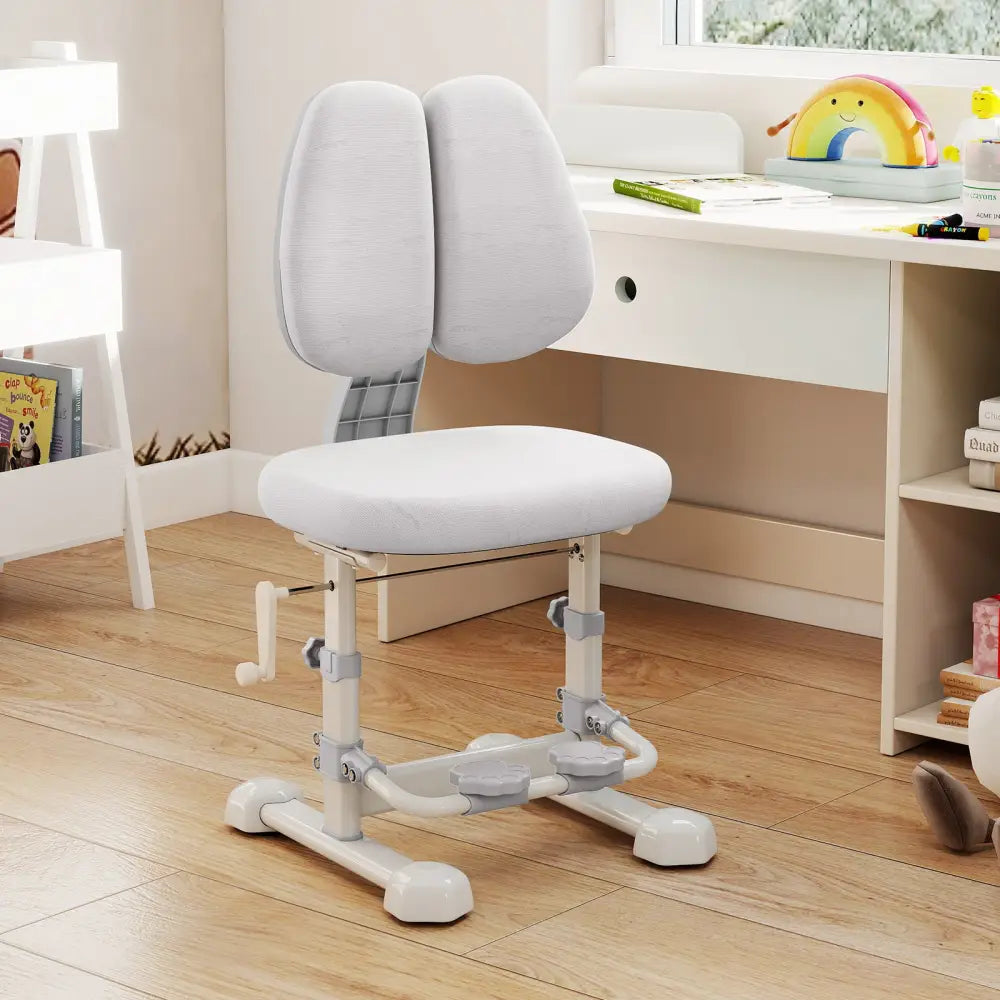 Kids Study Chair with Adjustable Double Backrest and Footrest-Gray - Gray - Kids Chairs & Seating