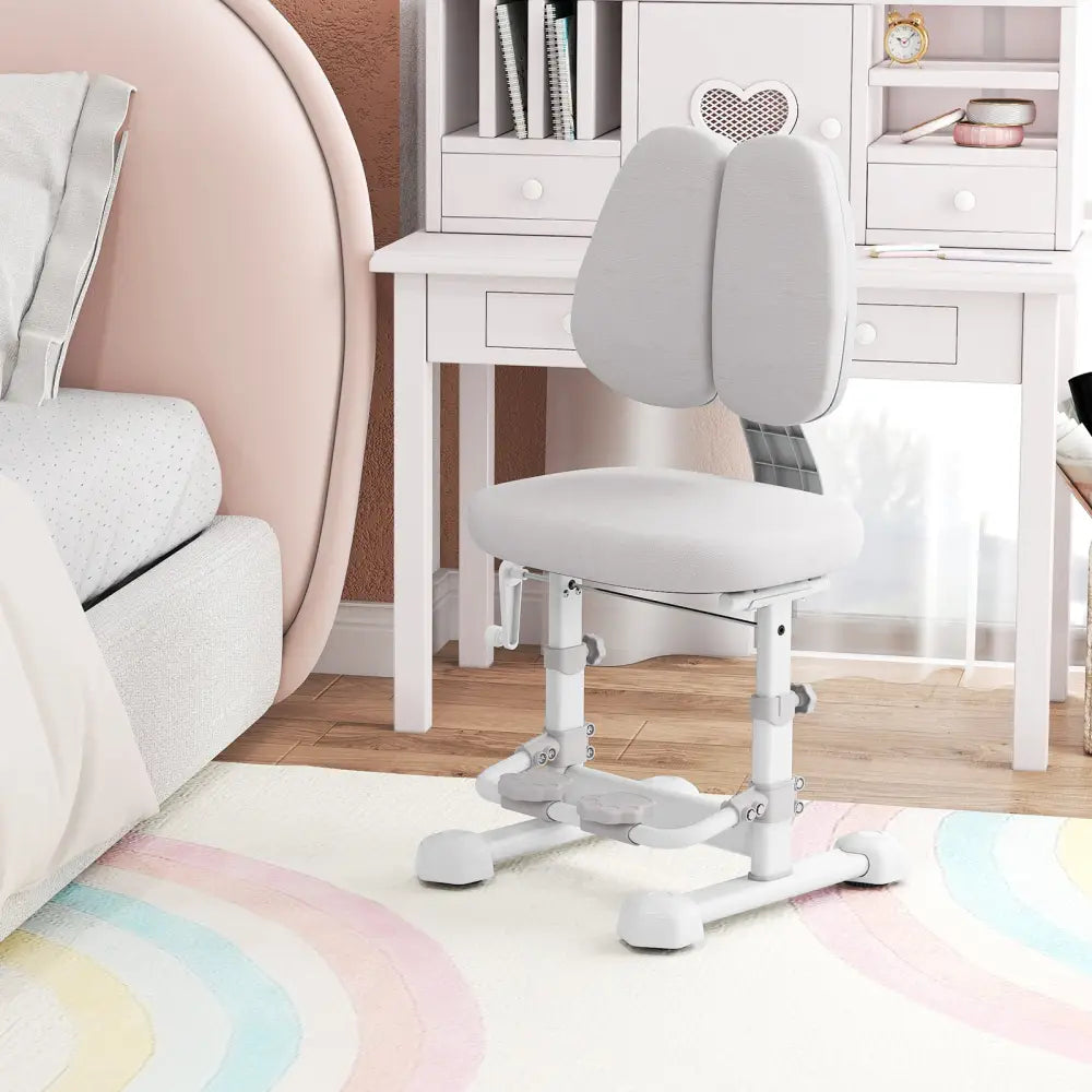 Kids Study Chair with Adjustable Double Backrest and Footrest-Gray - Gray - Kids Chairs & Seating