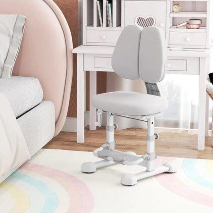Kids Study Chair with Adjustable Double Backrest and Footrest-Gray - Gray - Kids Chairs & Seating