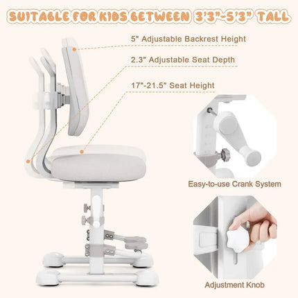 Kids Study Chair with Adjustable Double Backrest and Footrest-Gray - Gray - Kids Chairs & Seating