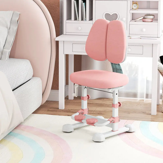 Kids Study Chair with Adjustable Double Backrest and Footrest-Pink - Pink - Kids Chairs & Seating