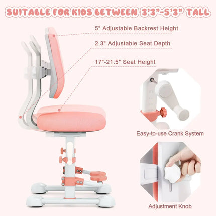 Kids Study Chair with Adjustable Double Backrest and Footrest-Pink - Pink - Kids Chairs & Seating