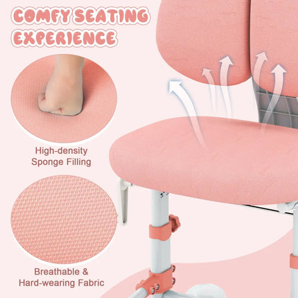 Kids Study Chair with Adjustable Double Backrest and Footrest-Pink - Pink - Kids Chairs & Seating