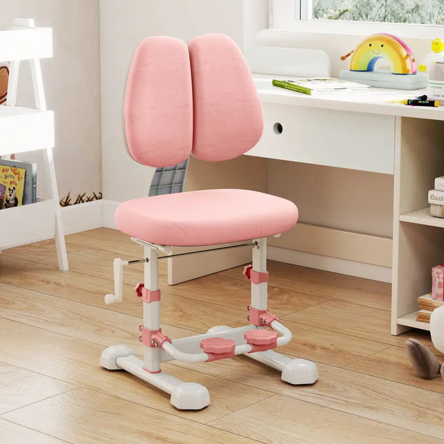 Kids Study Chair with Adjustable Double Backrest and Footrest-Pink - Pink - Kids Chairs & Seating