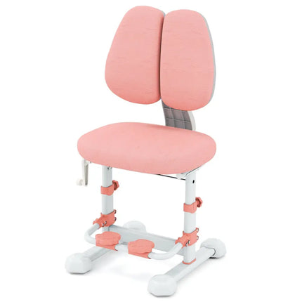 Kids Study Chair with Adjustable Double Backrest and Footrest-Pink - Pink - Kids Chairs & Seating
