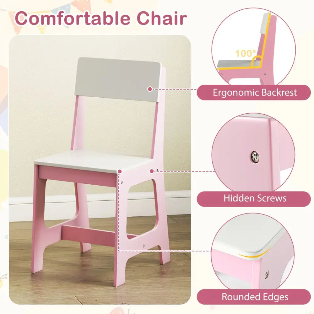 Kids Study Desk and Chair Set Student Table and Chair-White + Pink - White & Pink - Kids Table & Chair Sets