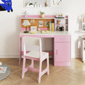 Kids Study Desk and Chair Set Student Table and Chair-White + Pink - White & Pink - Kids Table & Chair Sets