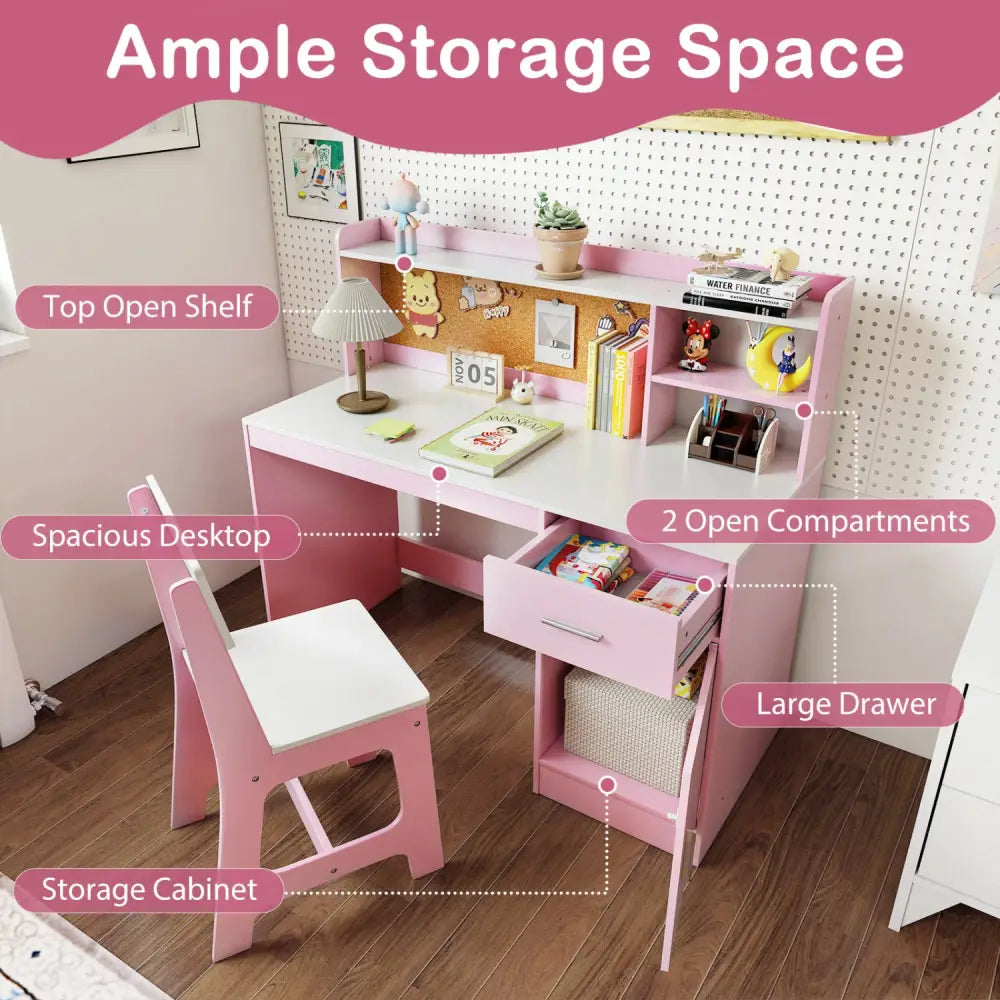 Kids Study Desk and Chair Set Student Table and Chair-White + Pink - White & Pink - Kids Table & Chair Sets