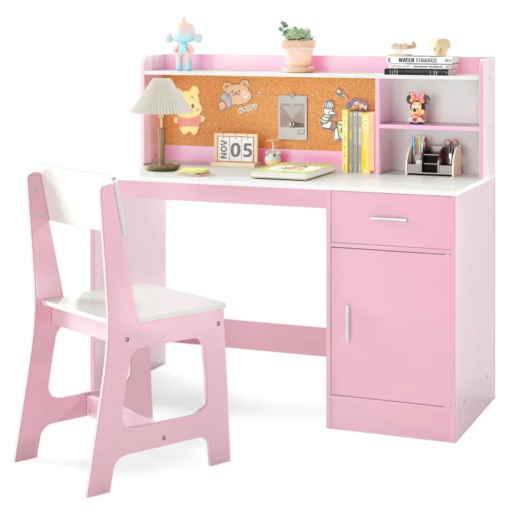 Kids Study Desk and Chair Set Student Table and Chair-White + Pink - White & Pink - Kids Table & Chair Sets