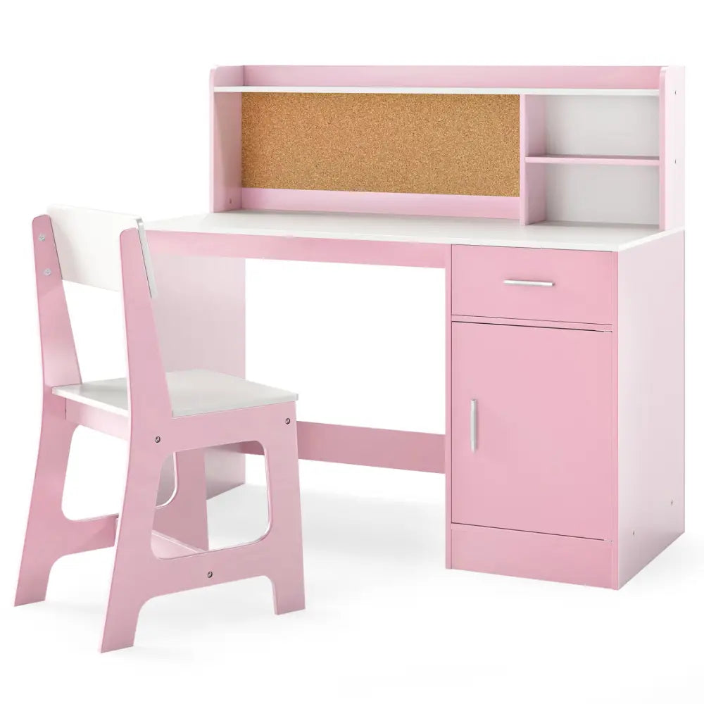 Kids Study Desk and Chair Set Student Table and Chair-White + Pink - White & Pink - Kids Table & Chair Sets