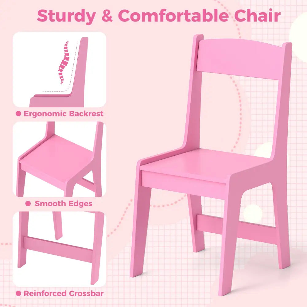 Kids Study Desk and Chair Set with Chair Hutch and Storage Cabinet for 3+ Years Old-Pink - Pink - Kids Vanities