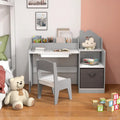 Kids Study Desk and Chair Set with Open Shelves Drawer and Fabric Storage Bin-Gray - Gray - Kids Table & Chair Sets