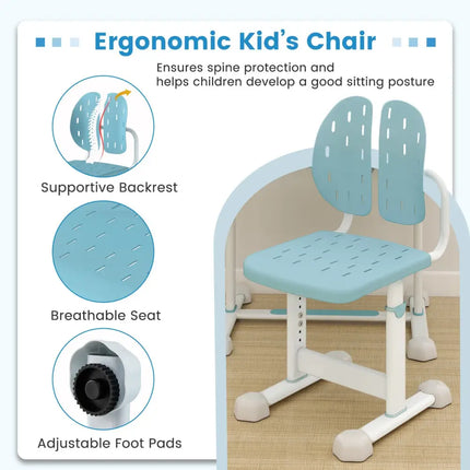 Kid’s Study Desk and Chair Set with Tilt Desktop and Book Stand-Blue - Blue - Kids Table & Chair Sets
